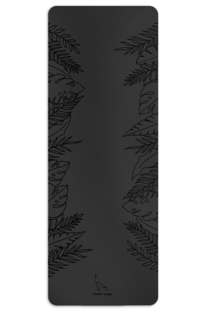 black yoga mat with plants outline design - meow yoga dubai
