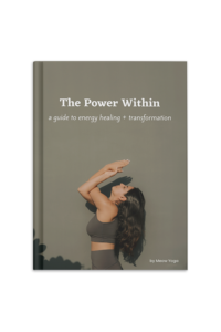 the power within - energy healing chakra journal - girl doing yoga in front of sage green wall with shadows - meow yoga dubai